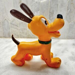 Antique Vintage Walt Disney Hard Rubber Toy Dog Pluto Made In Japan Orange OS